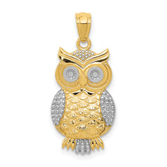 14K w/ Rhodium Polished / Textured Owl Pendant