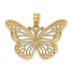 14K Gold Diamond-Cut Polished Butterfly Pendant with Rhodium Accents – Elegant, Timeless Design