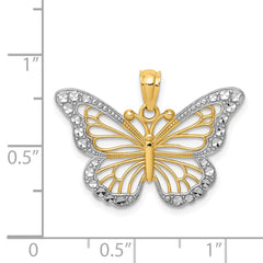 14K Gold Diamond-Cut Polished Butterfly Pendant with Rhodium Accents – Elegant, Timeless Design