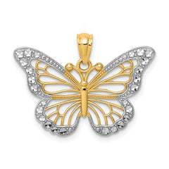 14k w/ Rhodium Diamond-cut Polished Open Butterfly Pendant