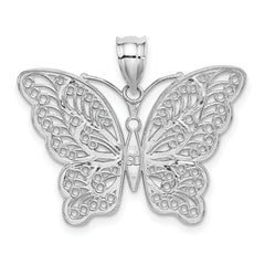 14k White Gold W/Yellow Rhodium Polished Filigree Butterfly Pendant