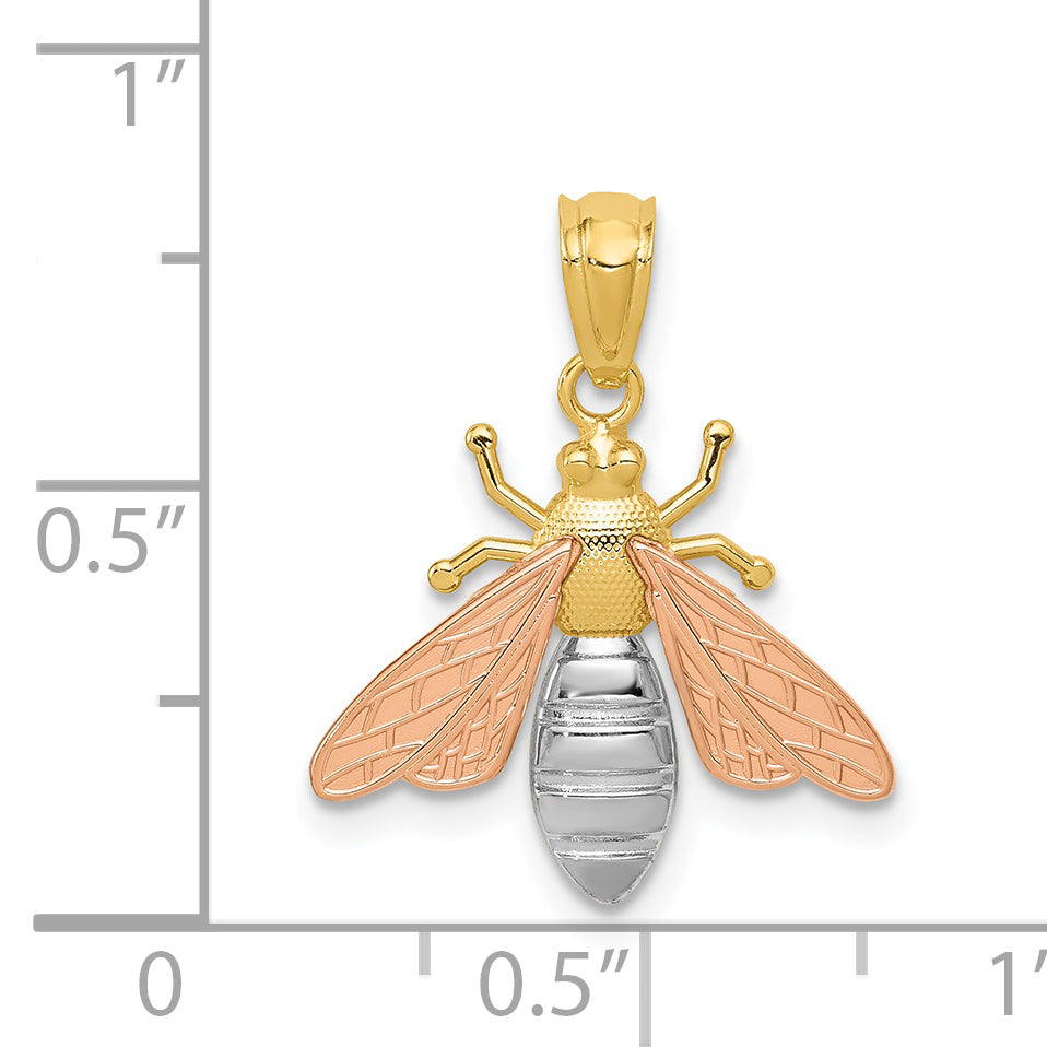 14k Two-tone w/White Rhodium Polished Bee Pendant