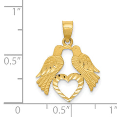 14k Polished Diamond-cut Love Birds with Heart Pendant