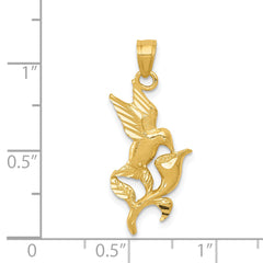 14k Polished Hummingbird w/Flower Pendant