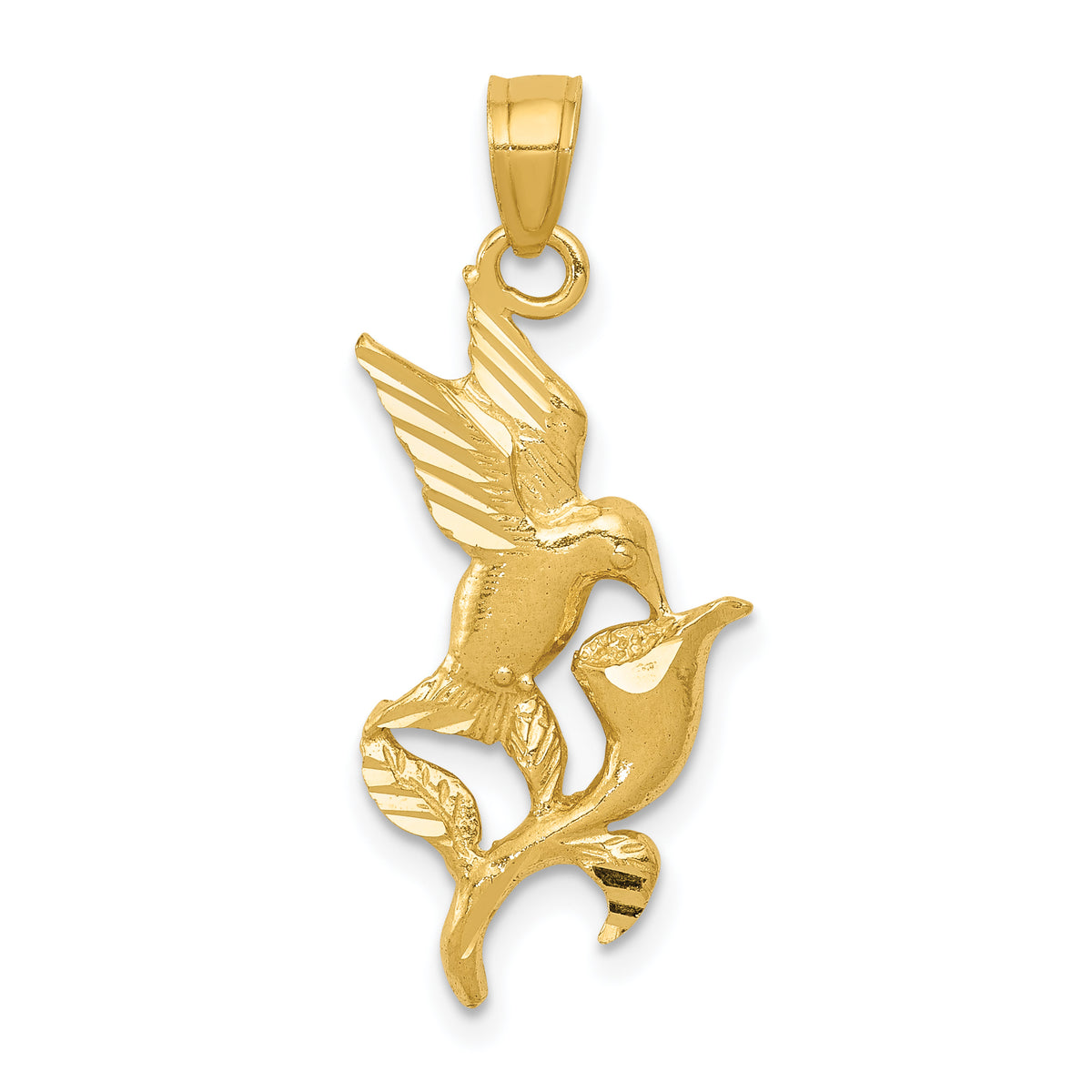 14k Polished Hummingbird w/Flower Pendant