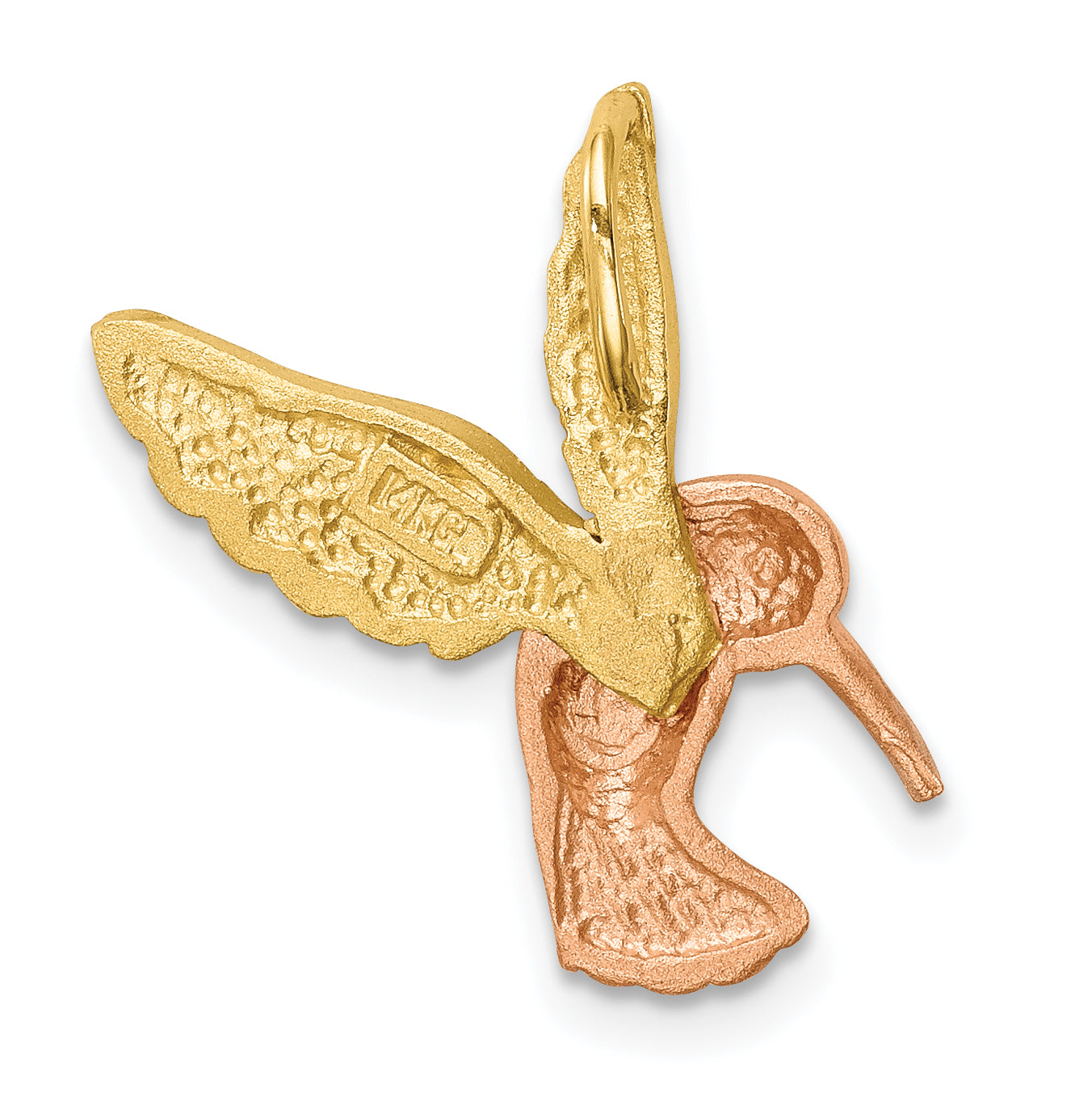 14K Two-tone w/White Rhodium Satin Diamond-cut Hummingbird Slide