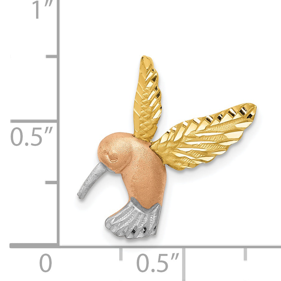 14K Two-tone w/White Rhodium Satin Diamond-cut Hummingbird Slide