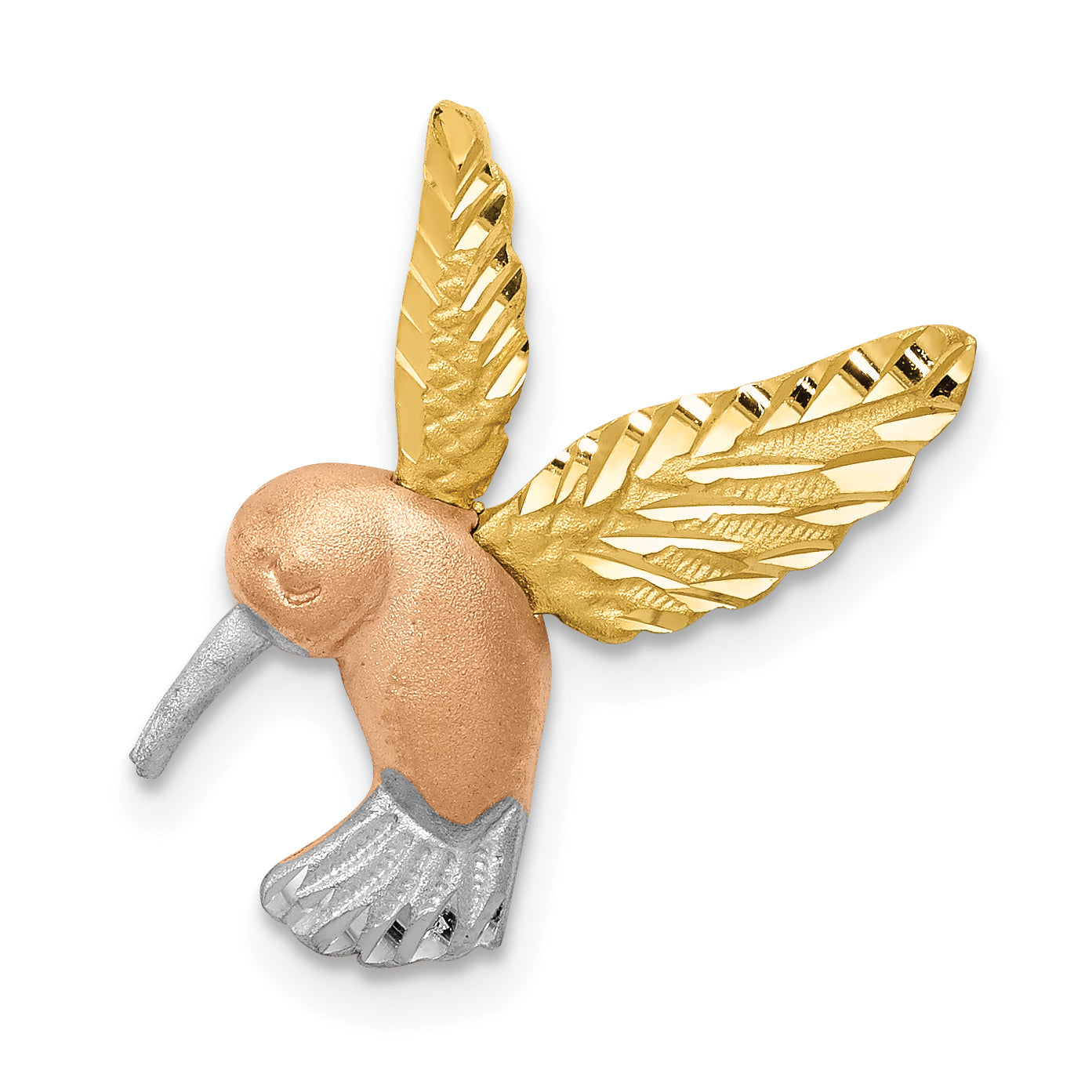 14K Two-tone w/White Rhodium Satin Diamond-cut Hummingbird Slide