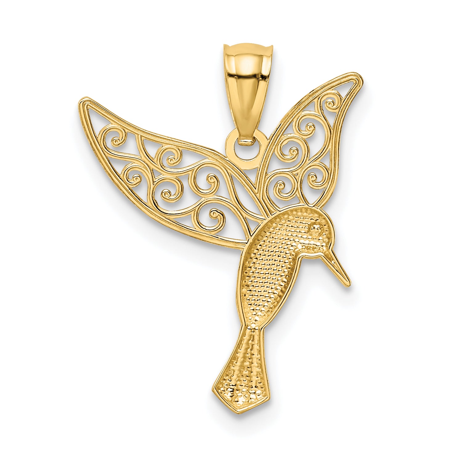 14k w/Rhodium Polished Hummingbird Filigree Wings Pendant