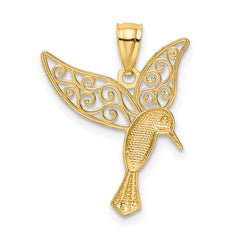 14k w/Rhodium Polished Hummingbird Filigree Wings Pendant