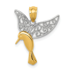 14k w/Rhodium Polished Hummingbird Filigree Wings Pendant