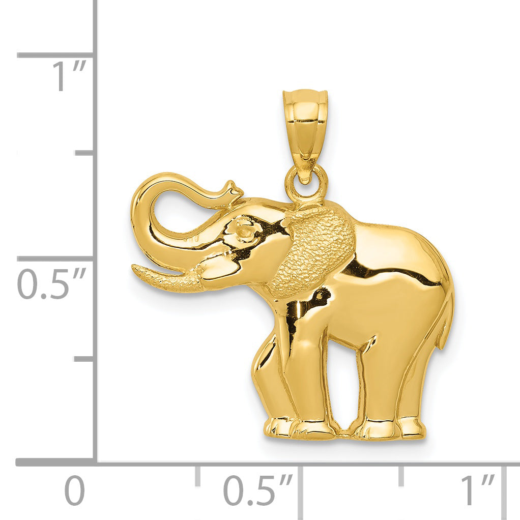 **14K Gold Elephant Pendant with Polished & Satin Finish Men's Stylish Charm**