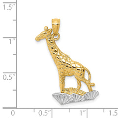 14k w/Rhodium Diamond-cut Polished Giraffe Pendant