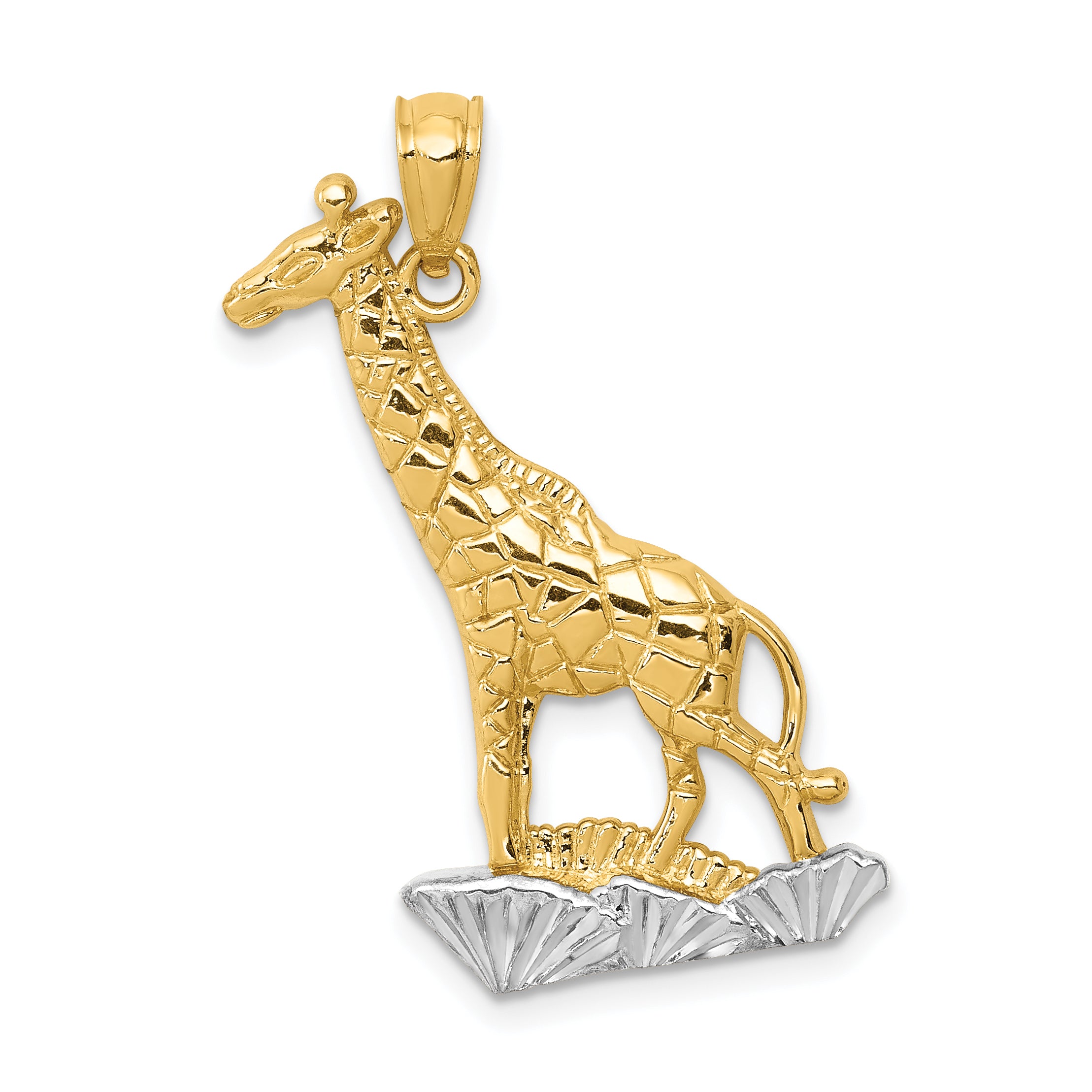 14k w/Rhodium Diamond-cut Polished Giraffe Pendant