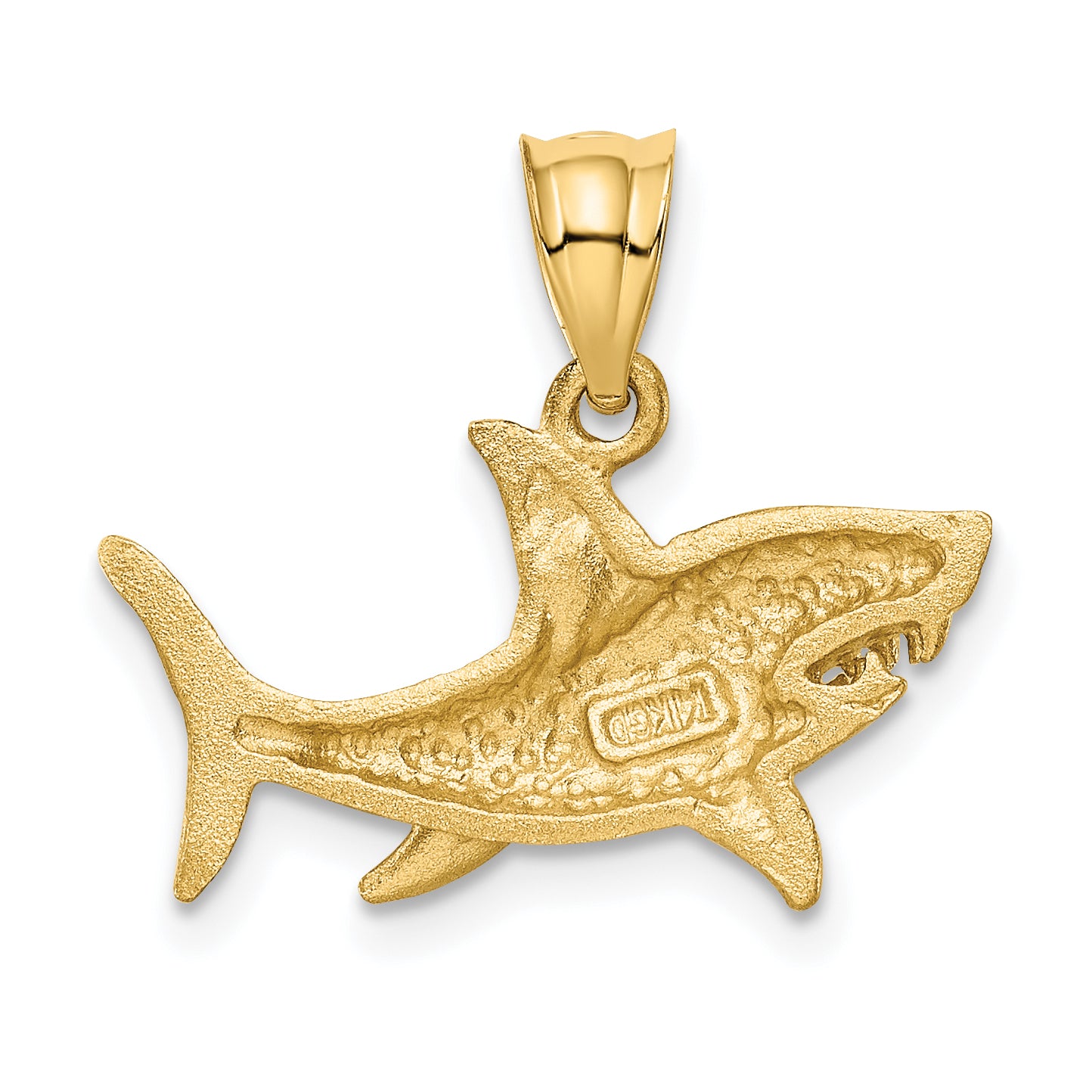 14K Satin Diamond-Cut Shark Pendant