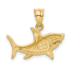 14K Satin Diamond-Cut Shark Pendant