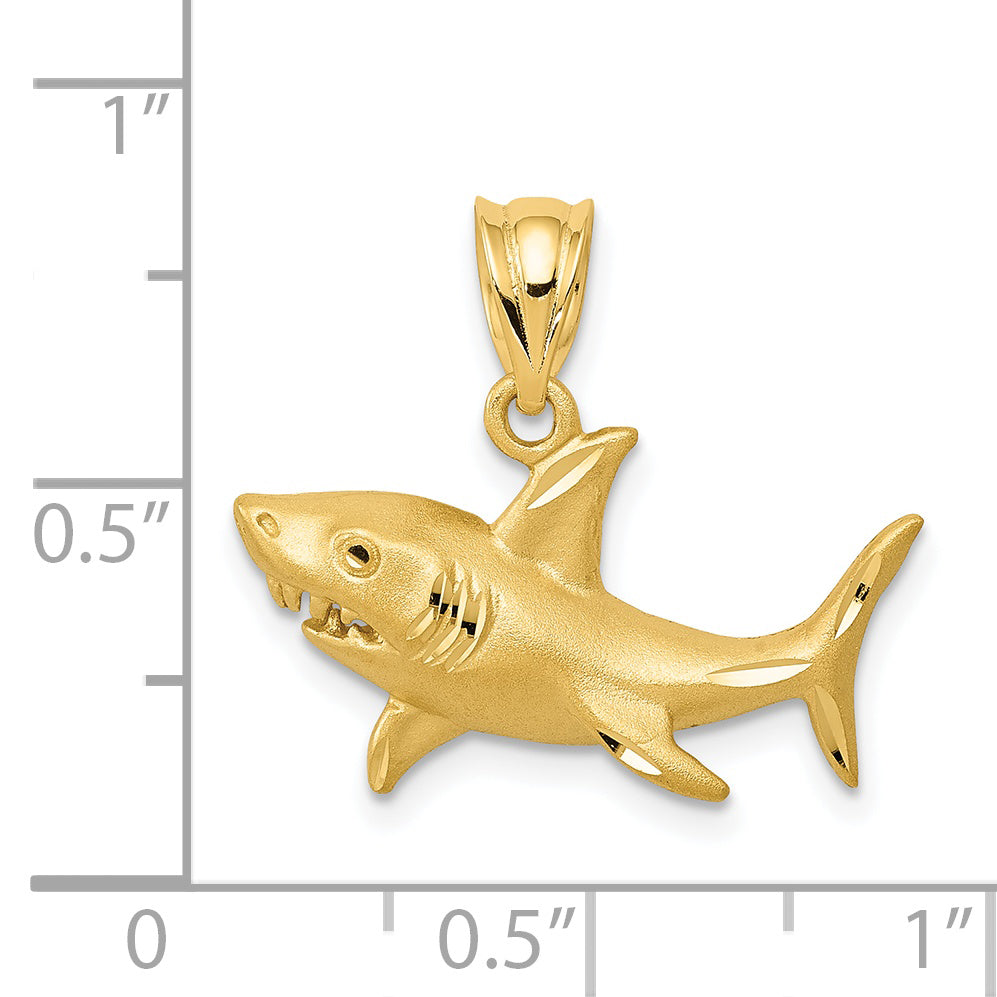 14K Satin Diamond-Cut Shark Pendant