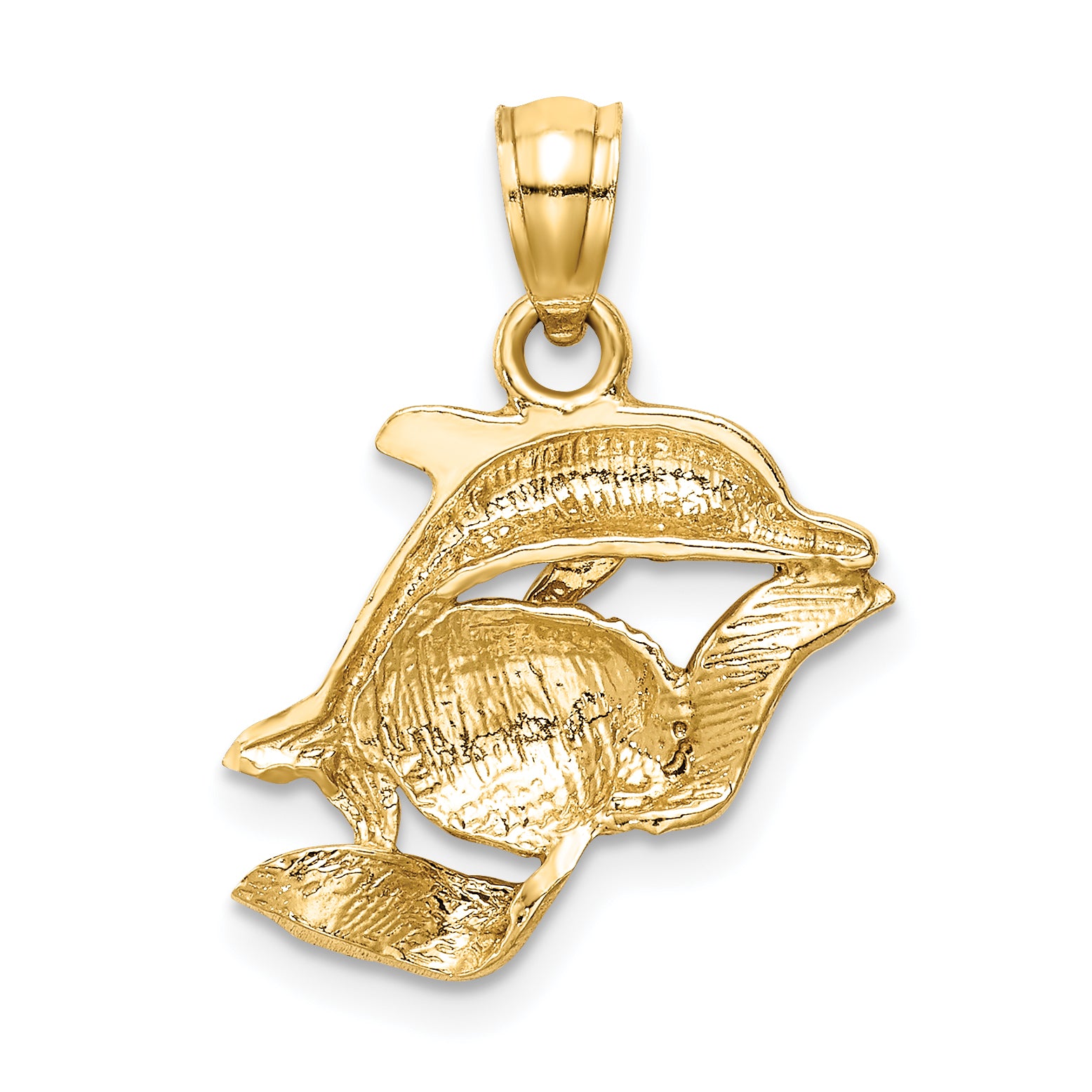 14K Gold Dolphin Pair Pendant with Polished Finish  Elegant and Themed