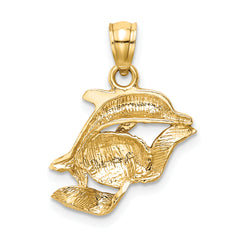 14K Gold Dolphin Pair Pendant with Polished Finish  Elegant and Themed