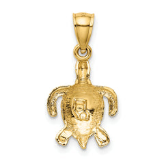 14k Polished and Textured Diamond-cut Sea Turtle Pendant