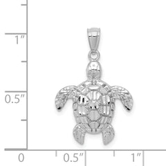 14k White Gold Diamond-cut Polished Sea Turtle Pendant