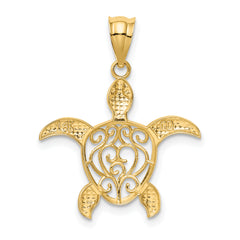 14k Polished Filigree Sea Turtle Pendant