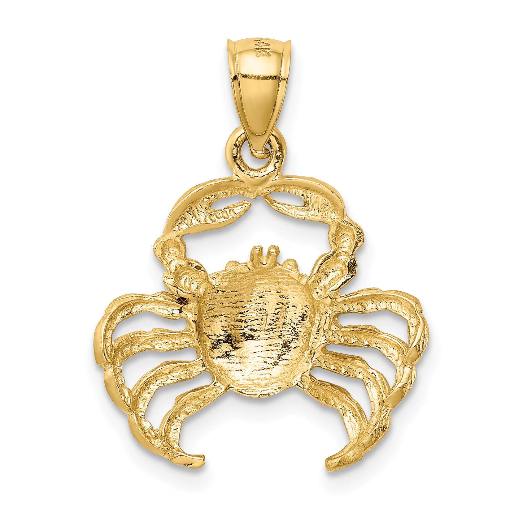 14K Gold Satin Diamond-Cut Crab Pendant for Men Brushed, Cast