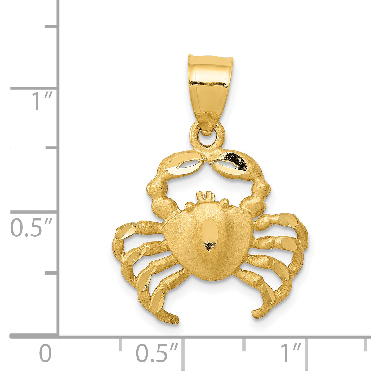 14K Gold Satin Diamond-Cut Crab Pendant for Men Brushed, Cast