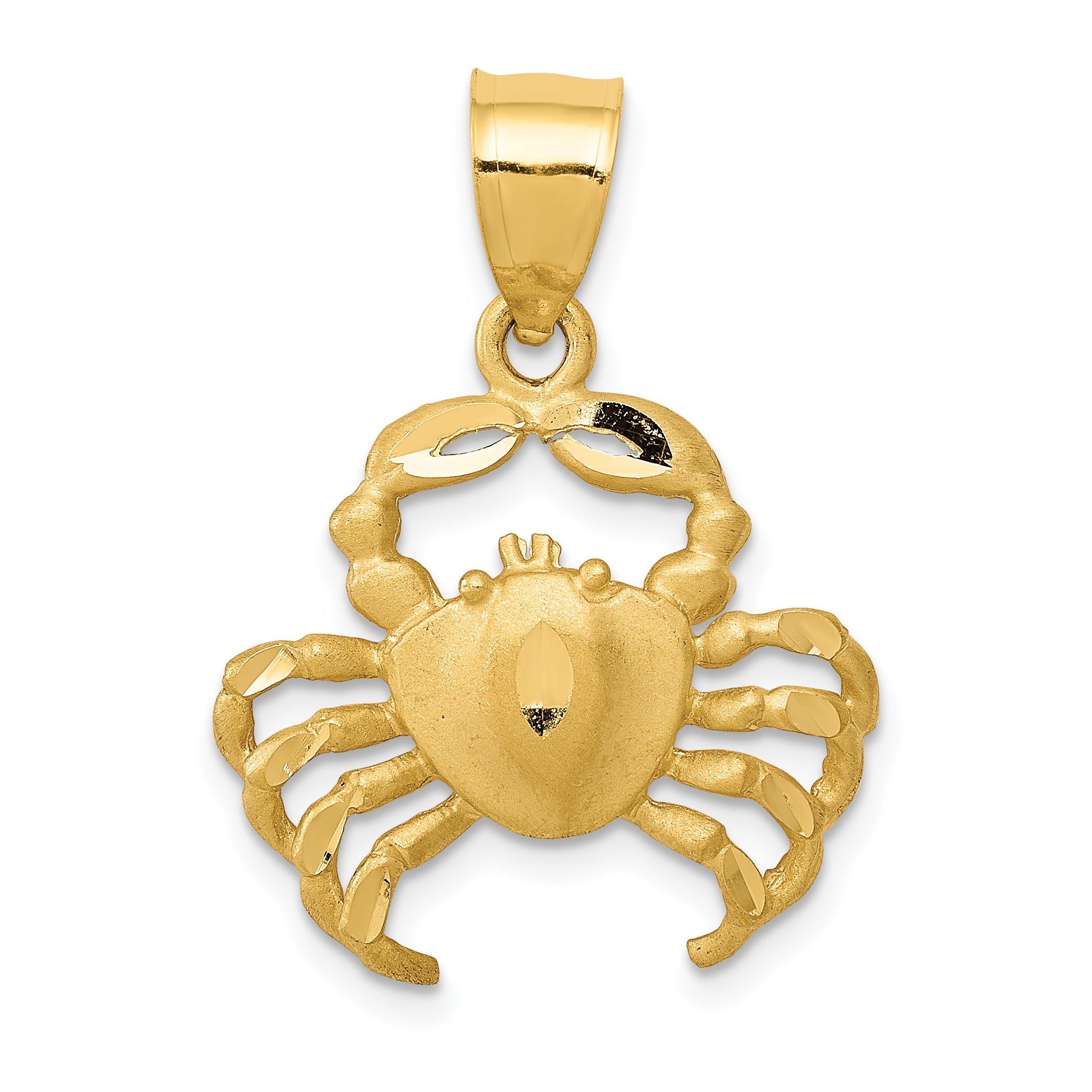 14k Satin Diamond-cut Crab Pendant