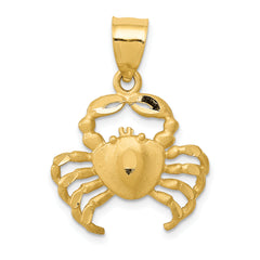 14k Satin Diamond-cut Crab Pendant