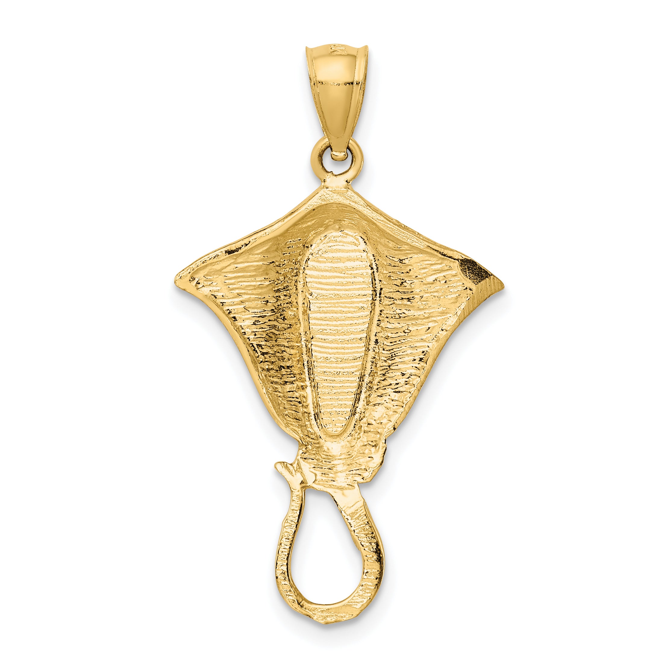 14K Gold Polished Stingray Pendant with Created Blue Opal