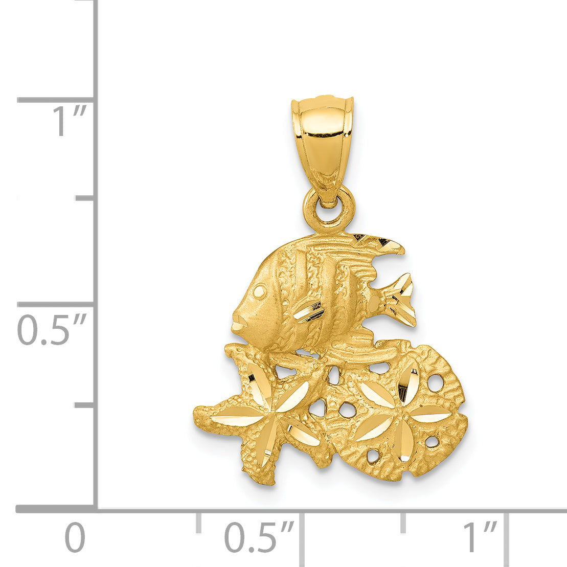 14k Satin Diamond-cut Fish, Starfish and Sand Dollar Pendant