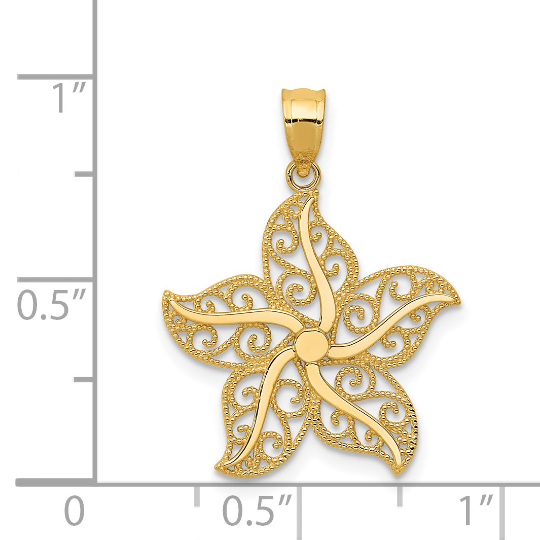 14k Polished Filigree Starfish Pendant