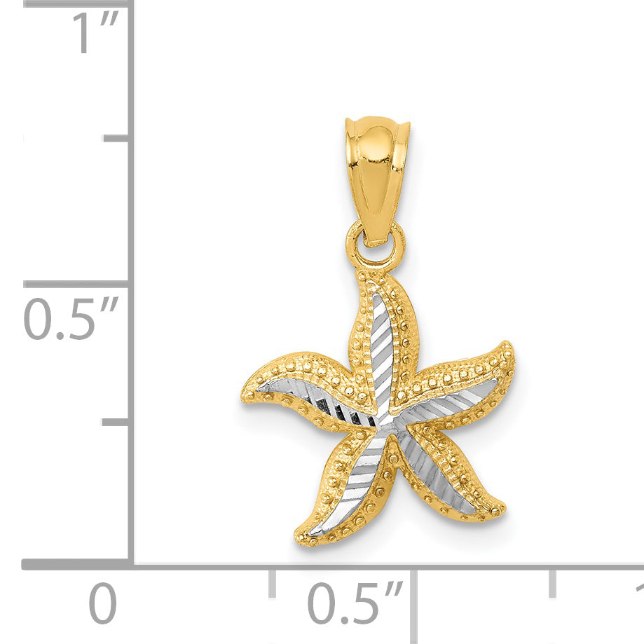 14k with White Rhodium Diamond-cut Starfish Pendant