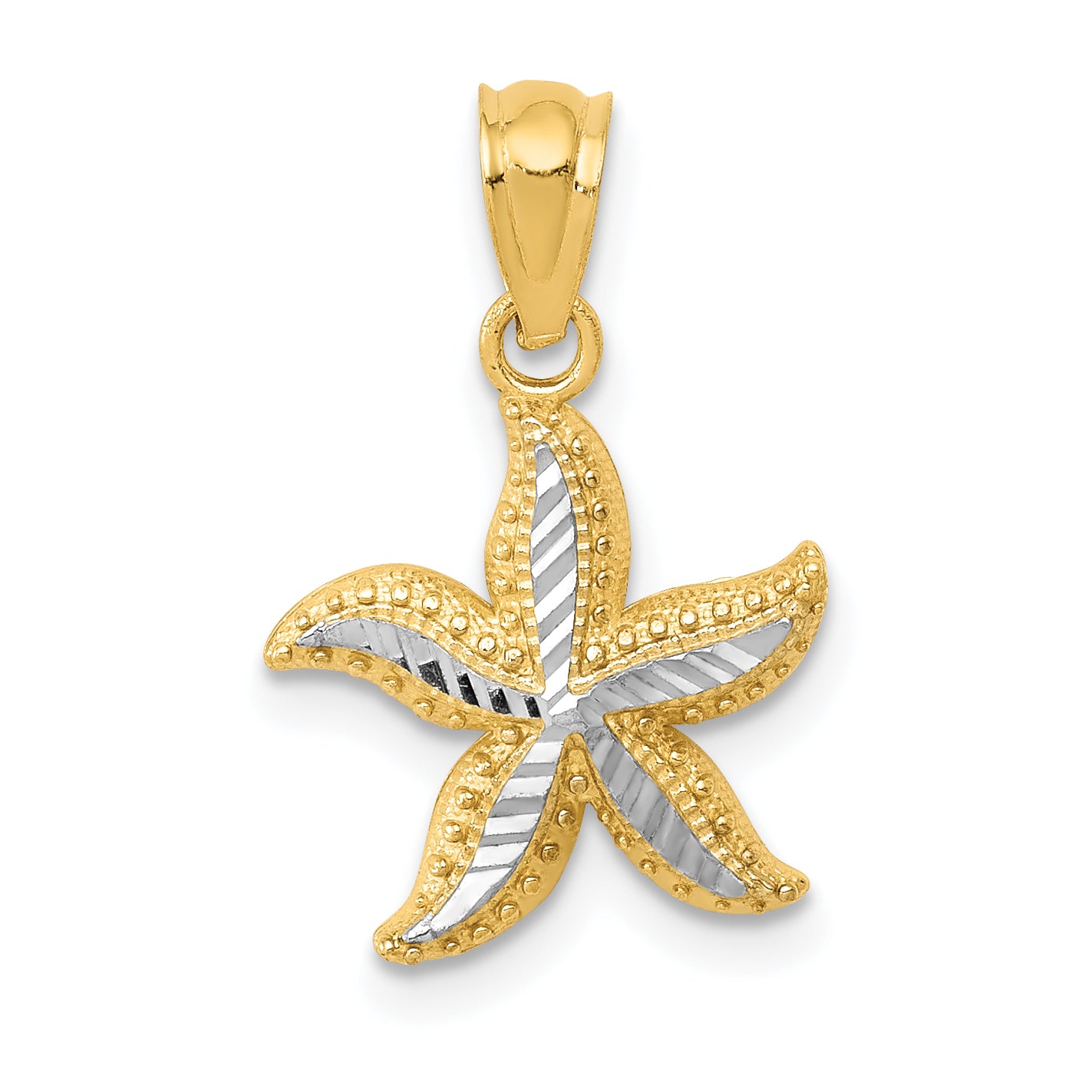 14k with White Rhodium Diamond-cut Starfish Pendant