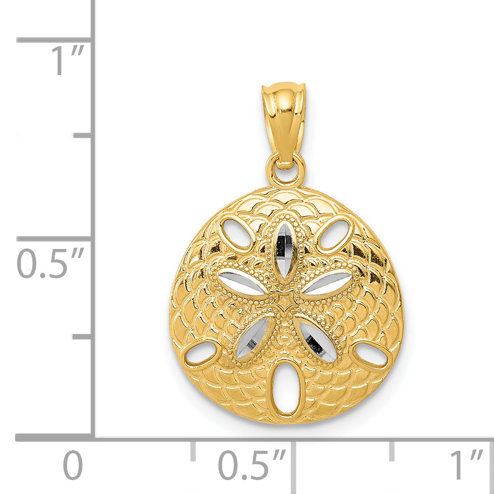 14k w/Rhodium Diamond-cut Polished Sand Dollar Pendant