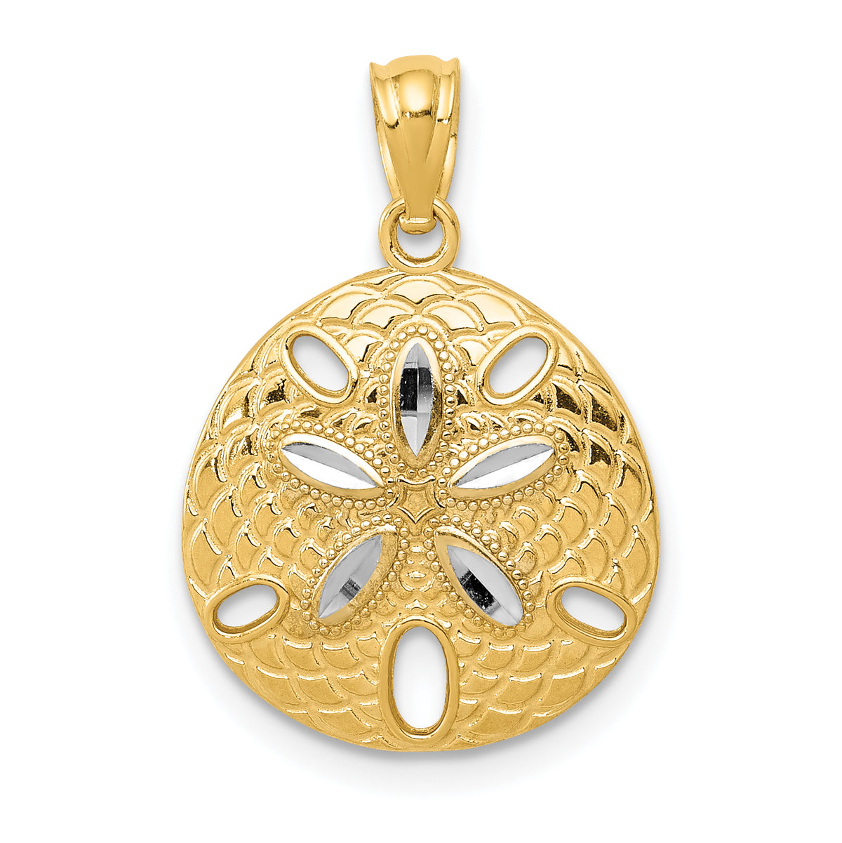 14k w/Rhodium Diamond-cut Polished Sand Dollar Pendant