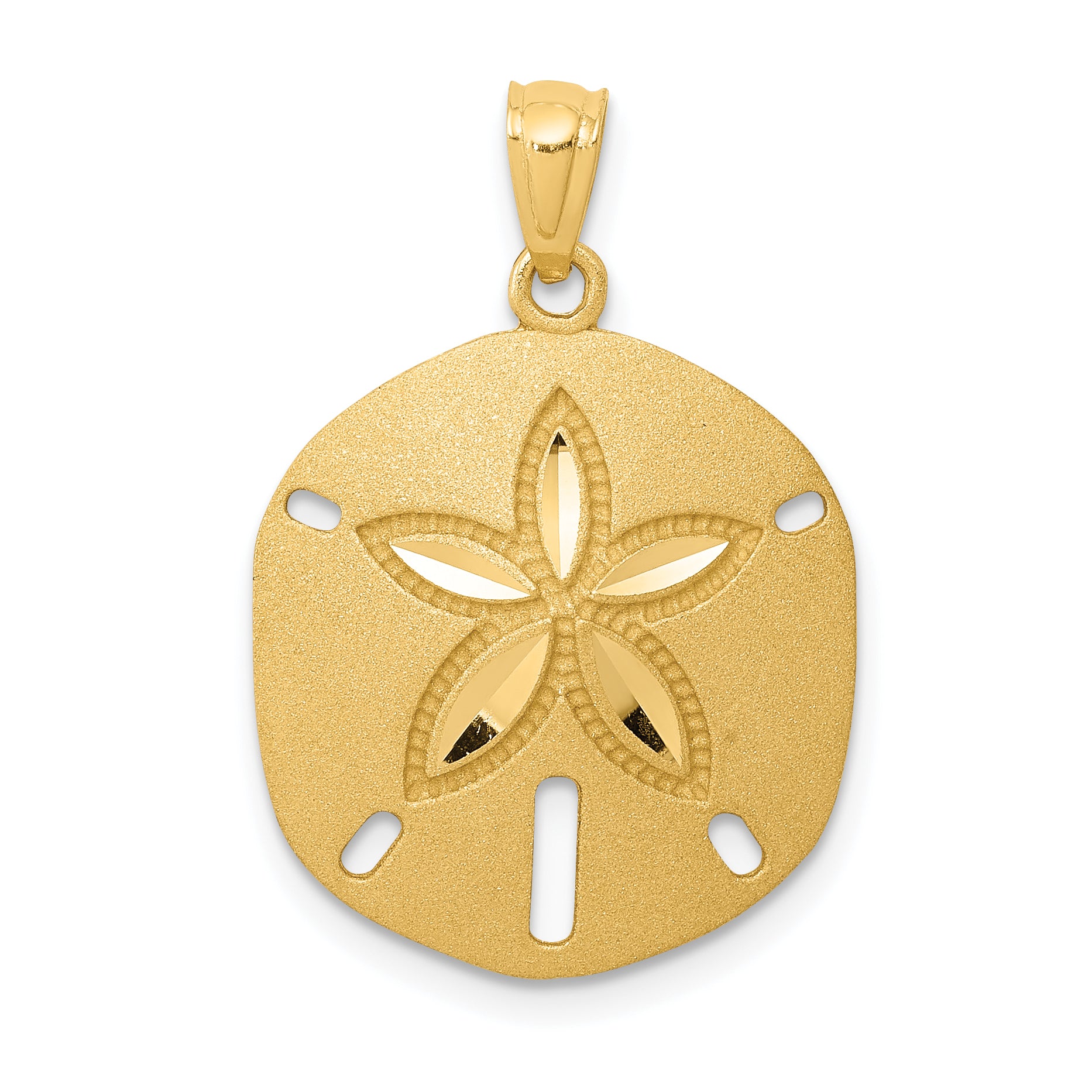 14k Satin Diamond-cut Sand Dollar Pendant