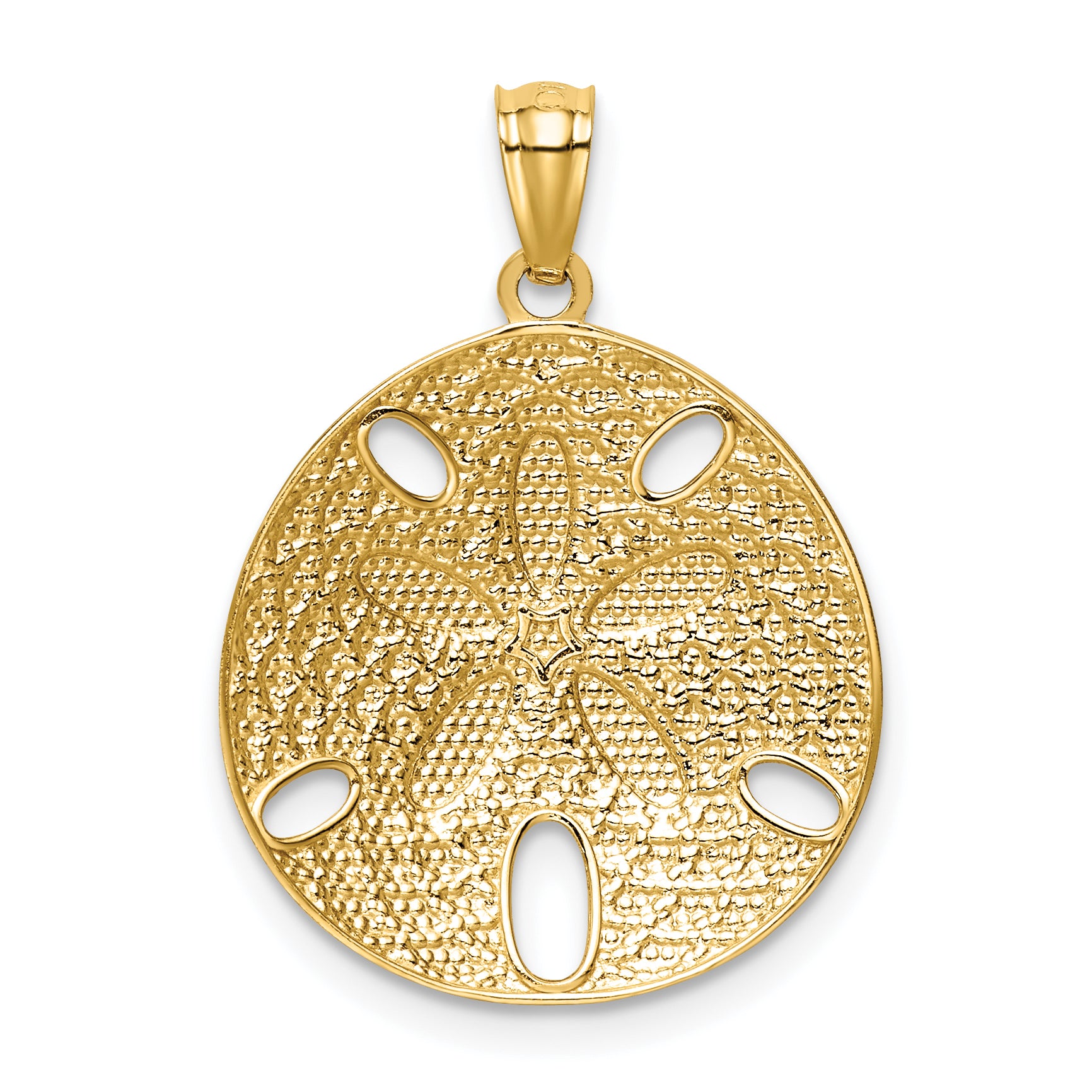 14k with White Rhodium Diamond-cut Polished Sand Dollar Pendant