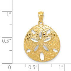 14k with White Rhodium Diamond-cut Polished Sand Dollar Pendant