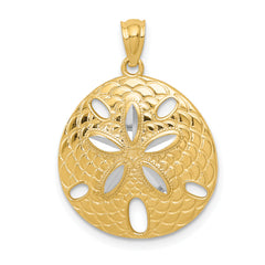 14k with White Rhodium Diamond-cut Polished Sand Dollar Pendant