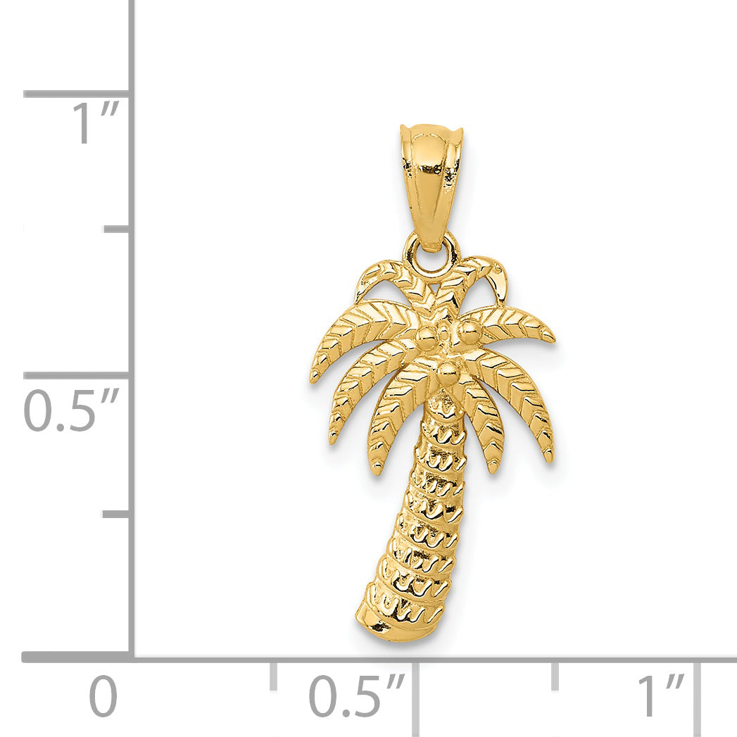 14k Textured Polished Palm Tree Pendant