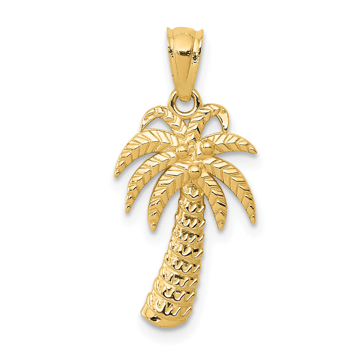 14k Textured Polished Palm Tree Pendant