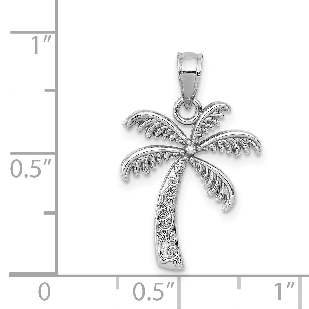 14k White Gold Polished Palm Tree Pendant