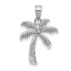 14k White Gold Polished Palm Tree Pendant