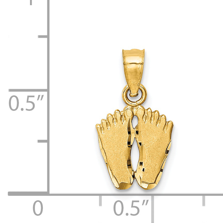 14k Satin Diamond-cut Footprints Pendant