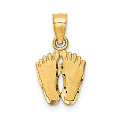 14k Satin Diamond-cut Footprints Pendant