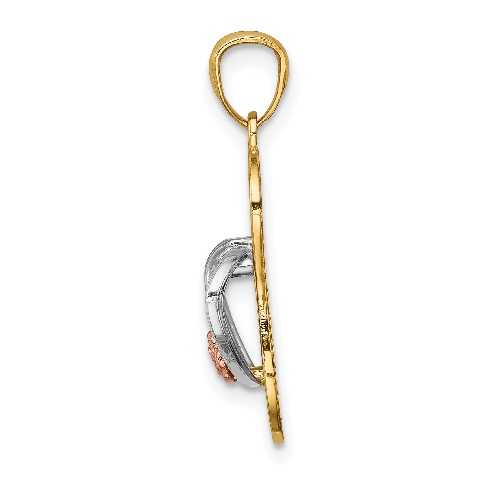 14K Yellow and Rose Gold Sandal Pendant with Rhodium Accents and Polished Finish