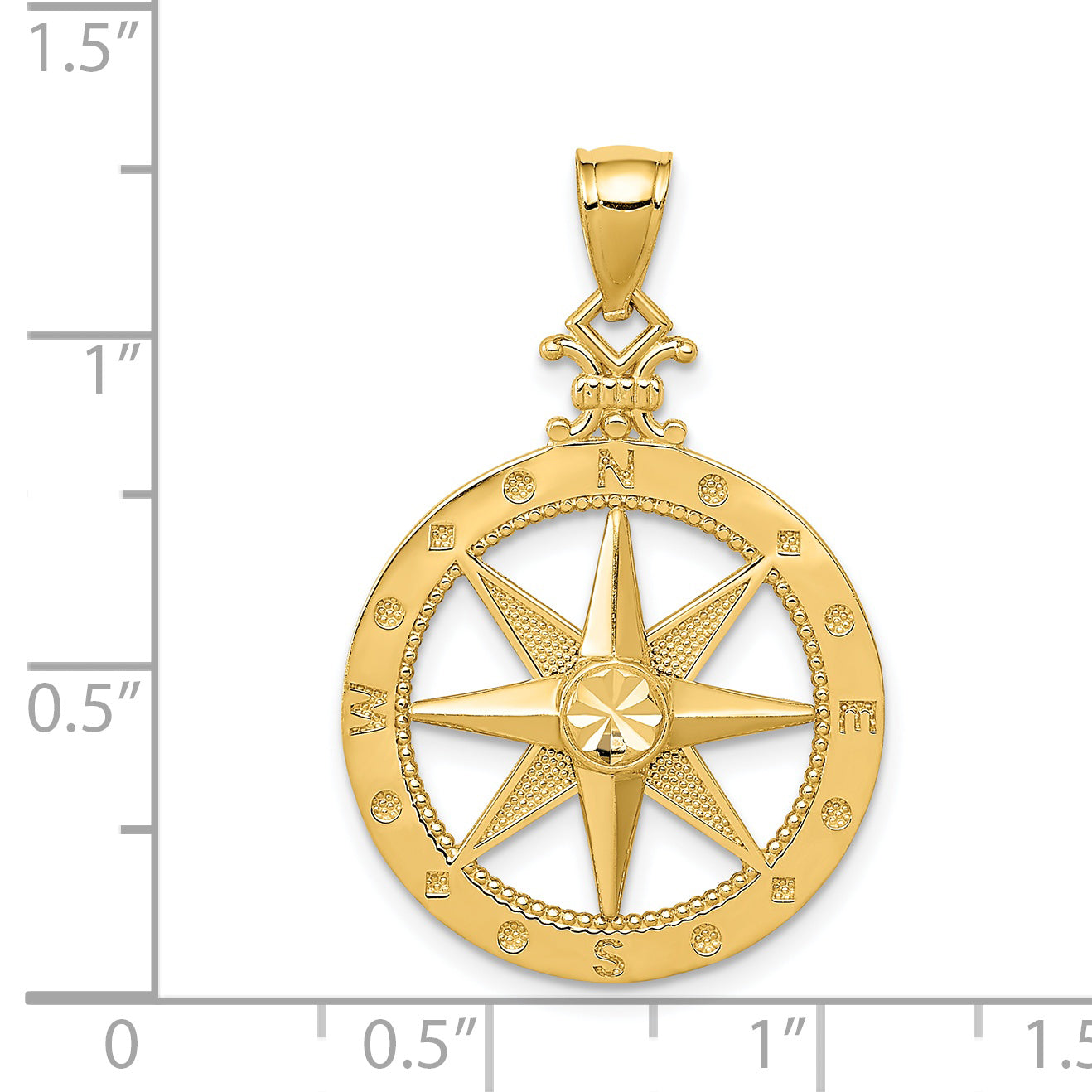 14K Gold Diamond-Cut Compass Pendant for Men with Polished Finish