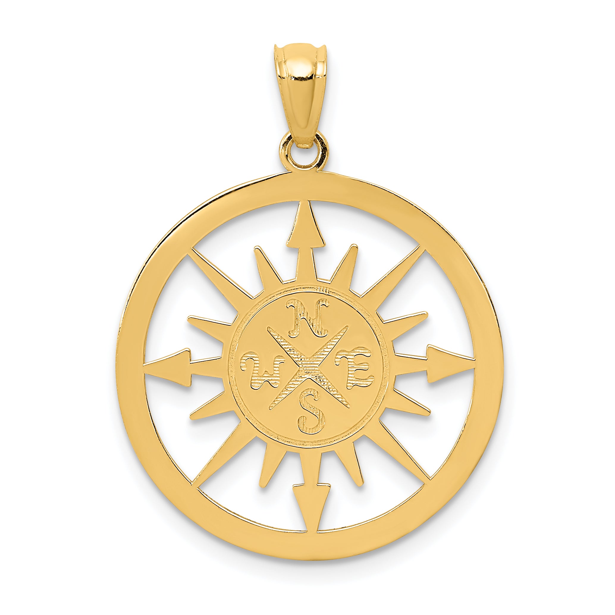 14K Gold Reversible Compass Pendant for Men with Satin-Polished Finish